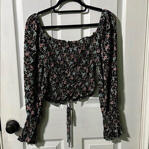 Floral Smocked Black Top